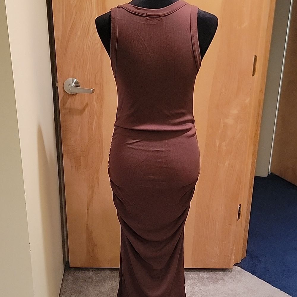 Nine Britton Chocolate Sleeveless Maxi Dress W Ruching On Sides Sz Med - Picture 3 of 10